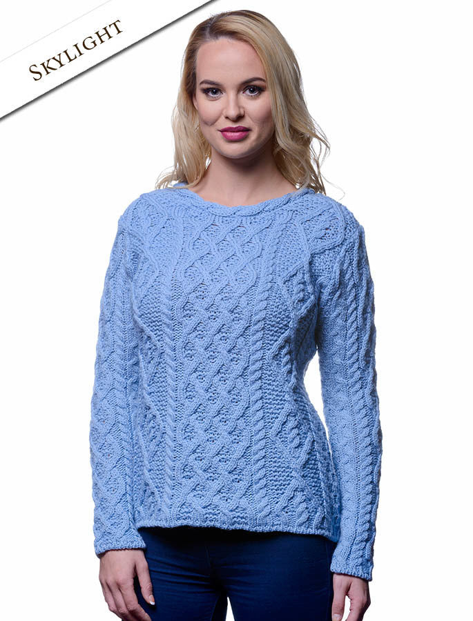Womens Lambay Aran Sweater - Skylight