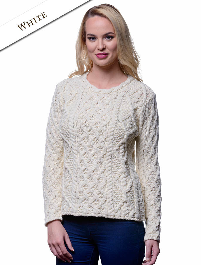 Womens Lambay Aran Sweater - White