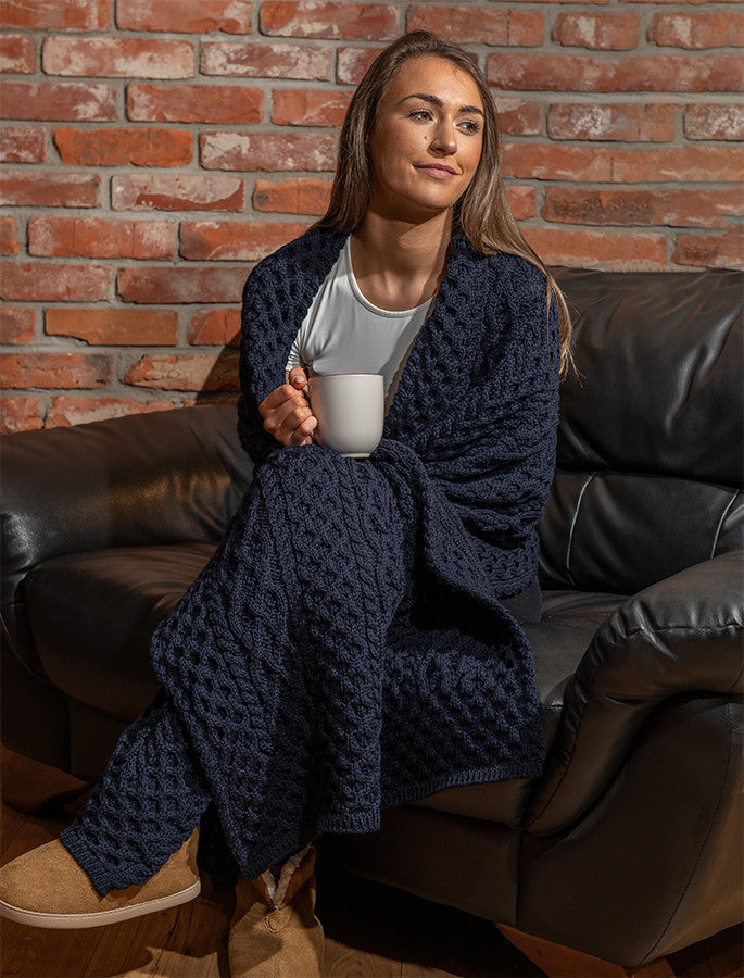 Cable Aran Wrap - Navy