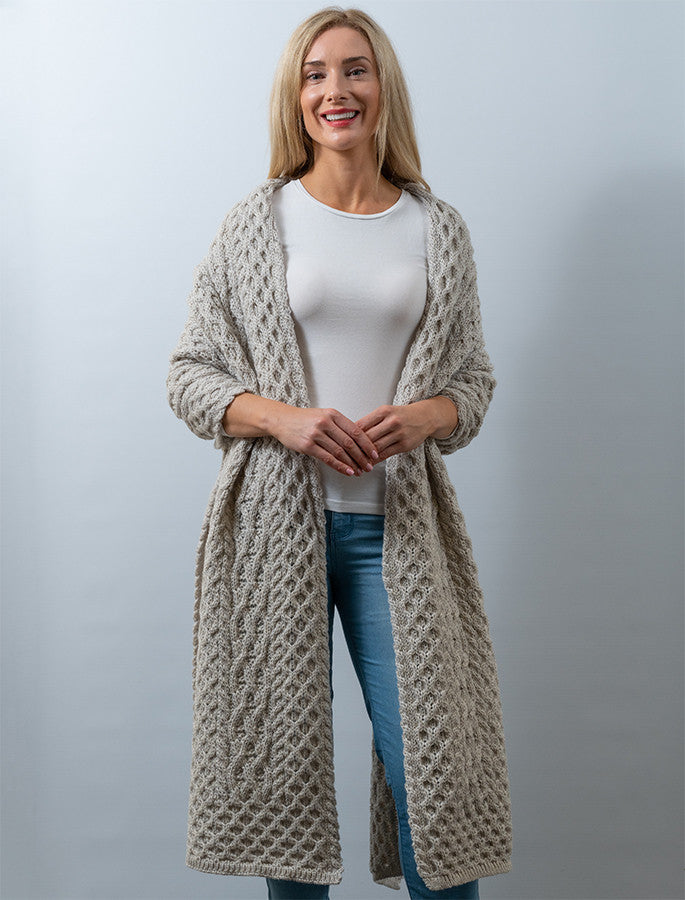 Cable Aran Wrap - Silver Marl