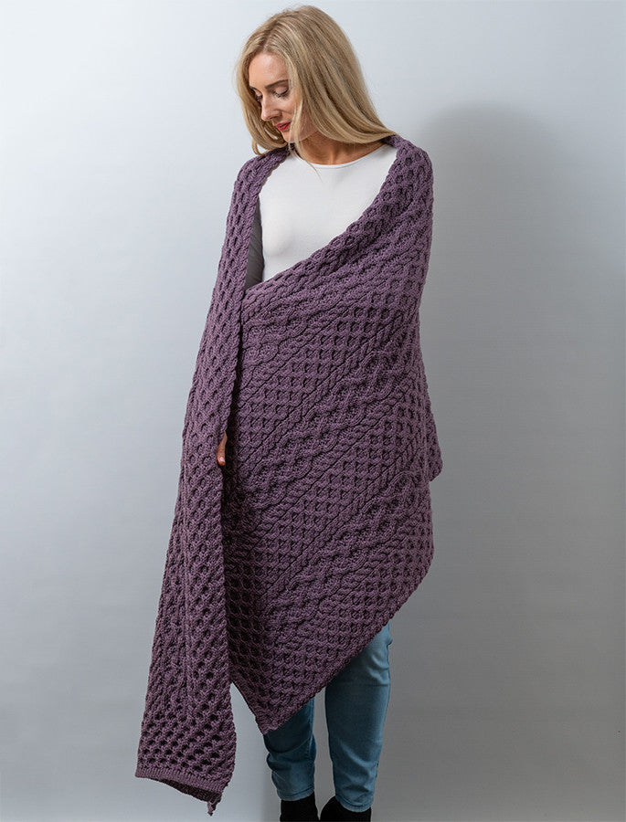 Cable Aran Wrap - Warm Lavender