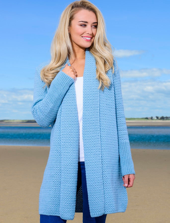 Textured Merino Cardigan - Aqua Mist