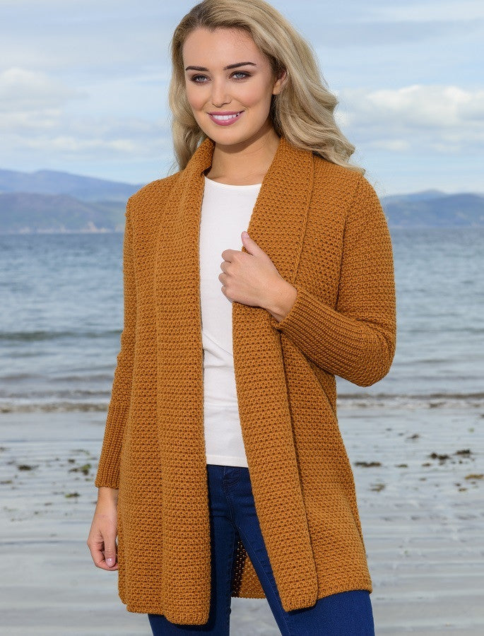 Textured Merino Cardigan - Gold Ochre