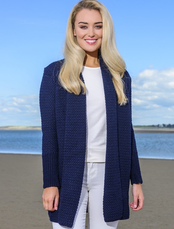 Textured Merino Cardigan - Navy