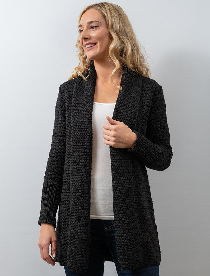 Textured Merino Cardigan - Black
