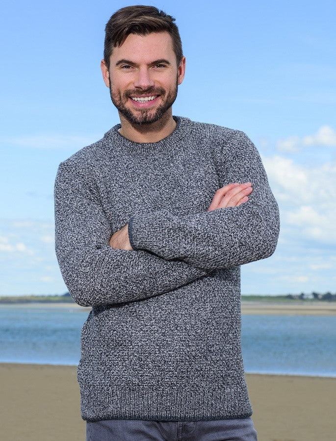 Merino Textured Crew Neck Sweater - Charcoal Marl