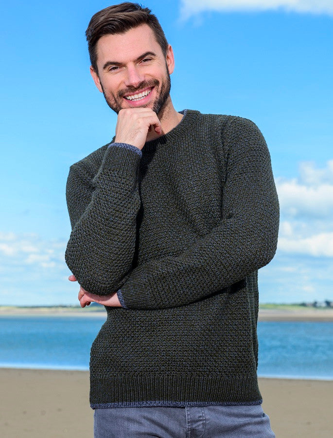 Merino Textured Crew Neck Sweater - Forest Marl