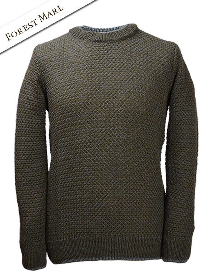 Merino Textured Crew Neck Sweater - Forest Marl