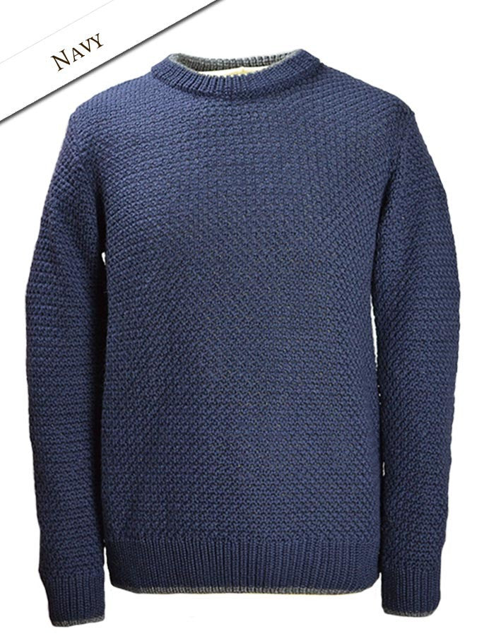 Merino Textured Crew Neck Merino Textured Crew Neck Sweater - Navy
