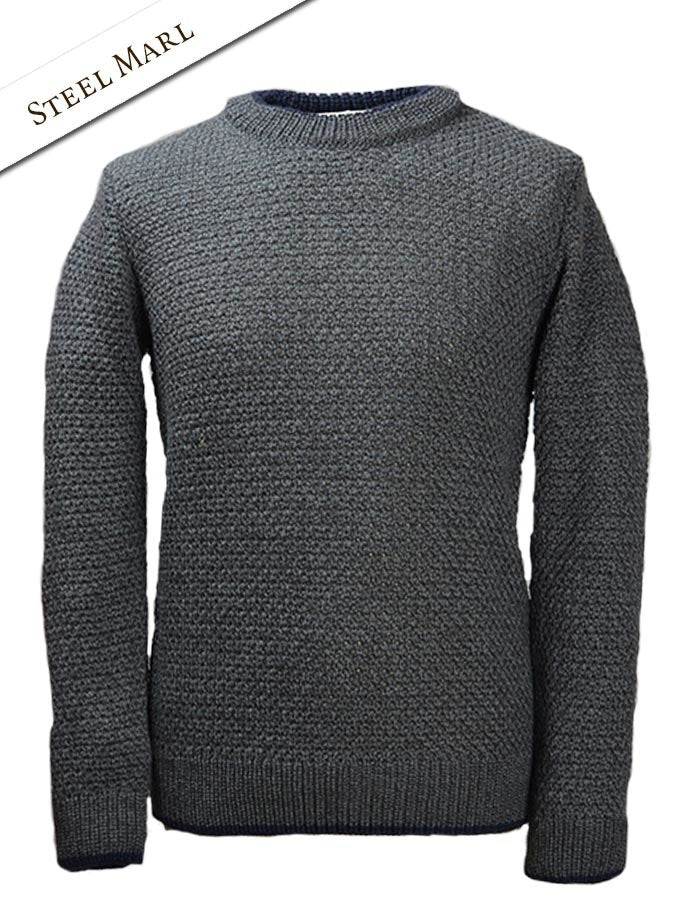 Merino Textured Crew Neck Sweater - Steel Marl