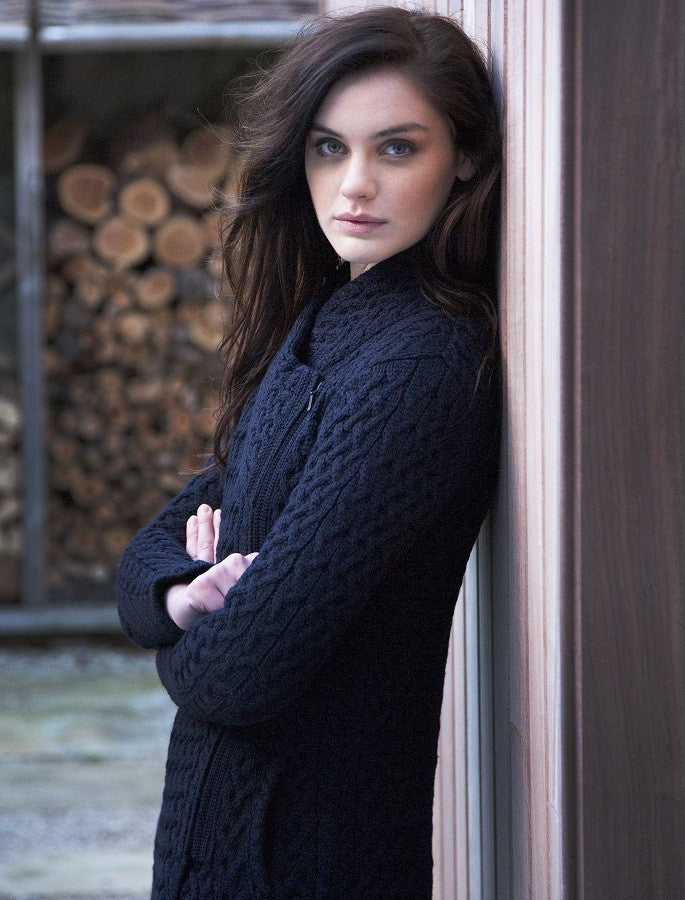 Trellis Side Zip Coatigan - Navy