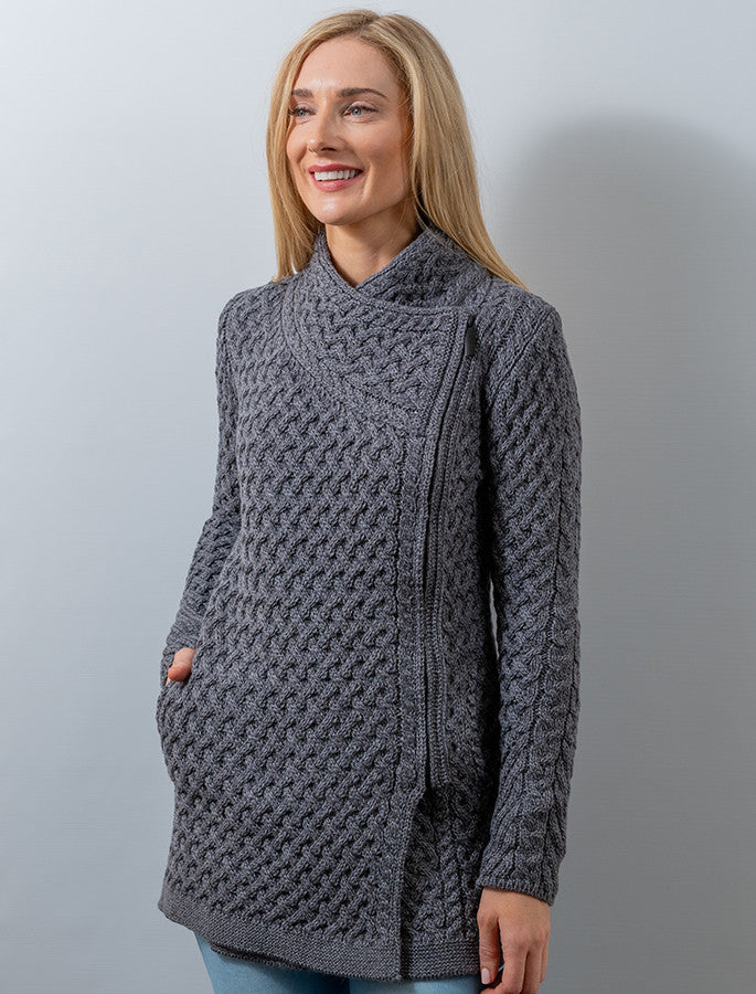 Trellis Side Zip Coatigan - Steel Marl