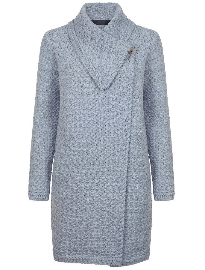Woven Textured Aran Wrap Coat - Dove Grey