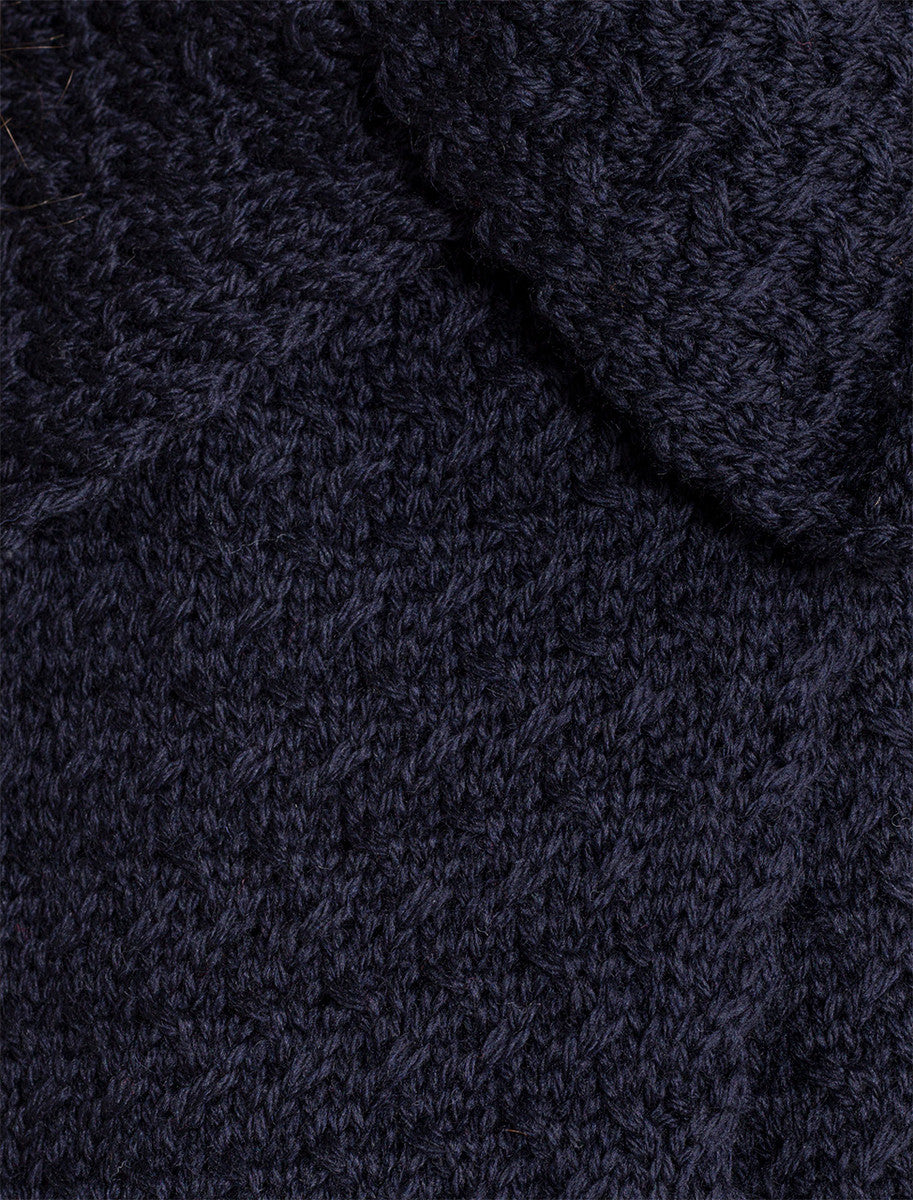 Woven Textured Aran Wrap Coat - Navy
