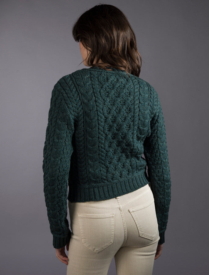 Ladies Cropped Aran Sweater – Evergreen