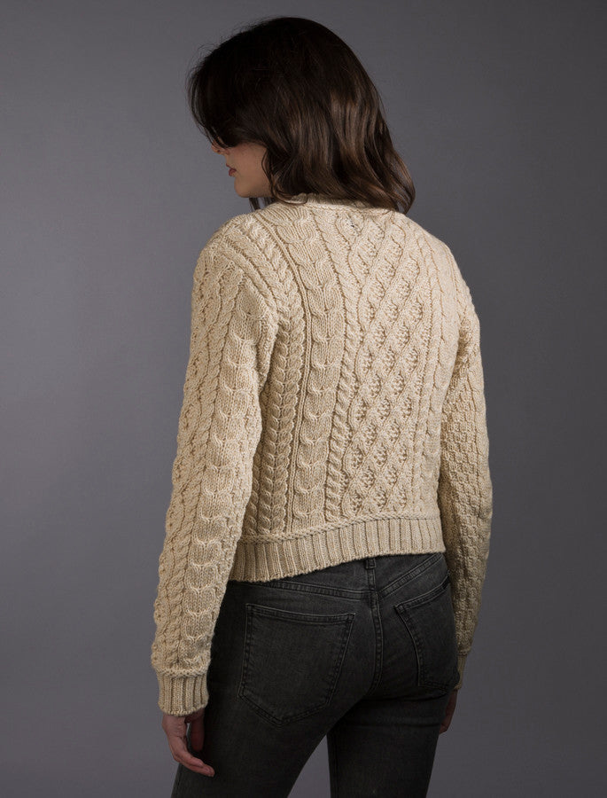 Ladies Cropped Aran Sweater - Oatmeal