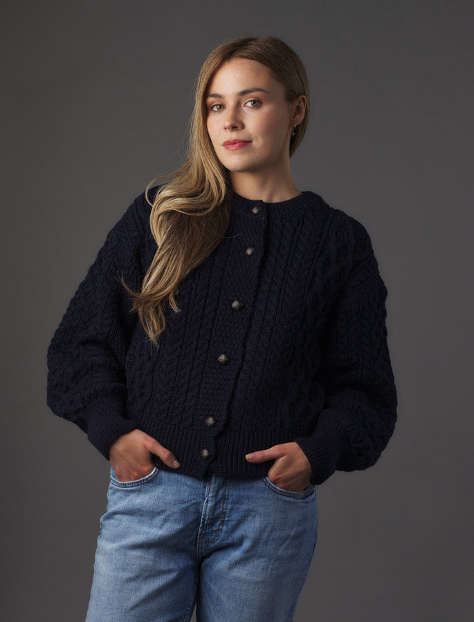 Cropped Wool Aran Cardigan