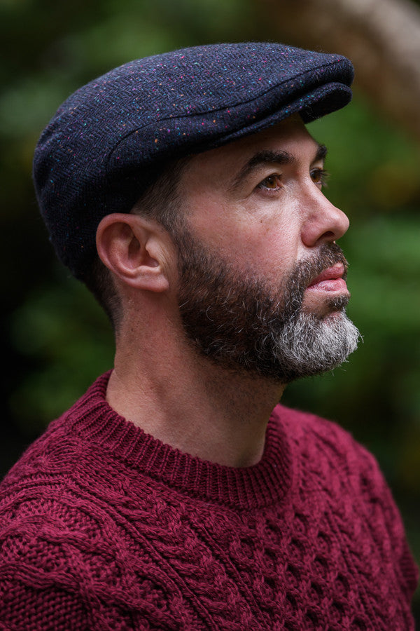 Donegal Tweed Herringbone Flat Cap - Blue