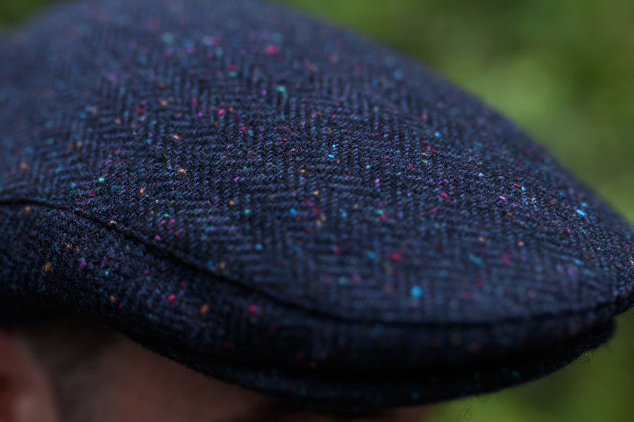 Donegal Tweed Herringbone Flat Cap - Blue