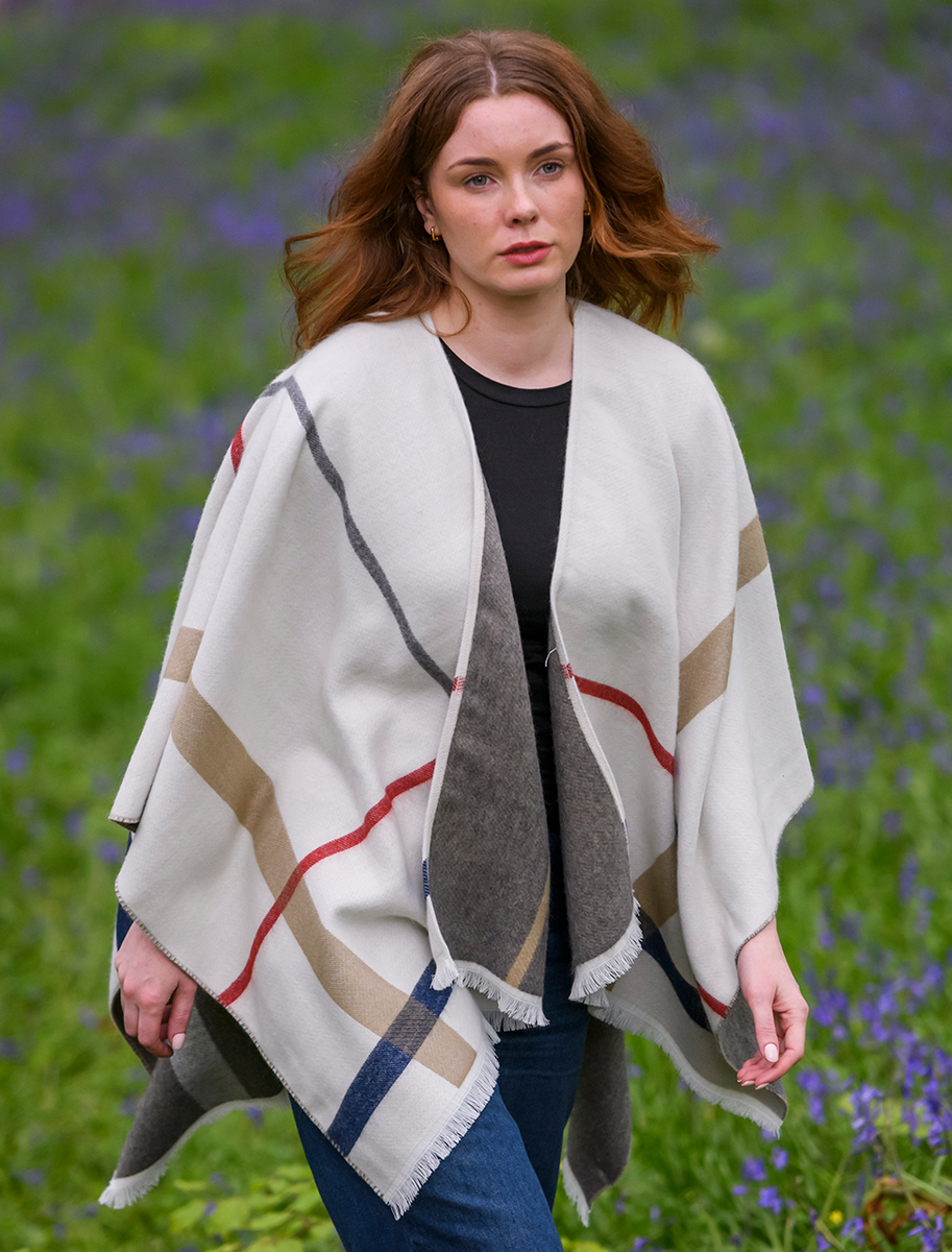 Jacquard Fringed Shawl - Multi White