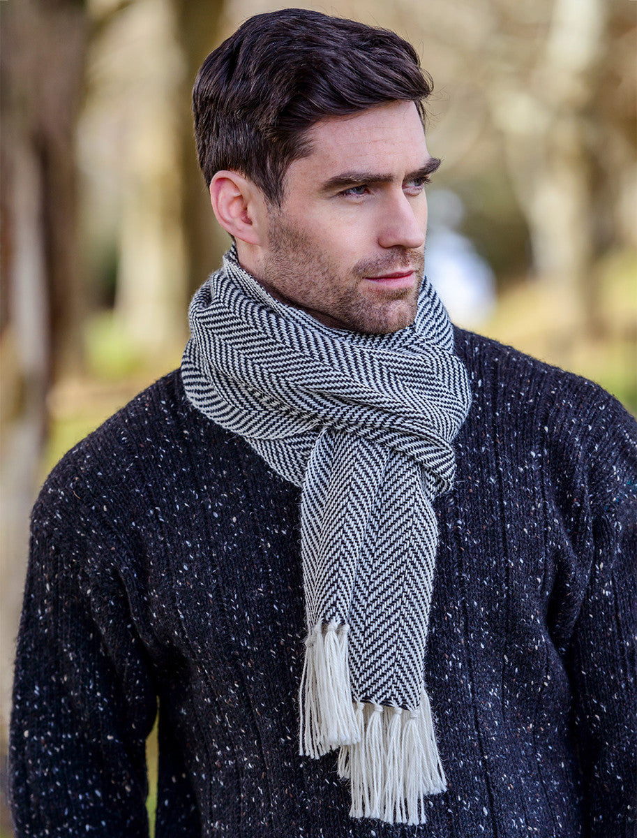 Alpaca Scarf - Black/White Herringbone