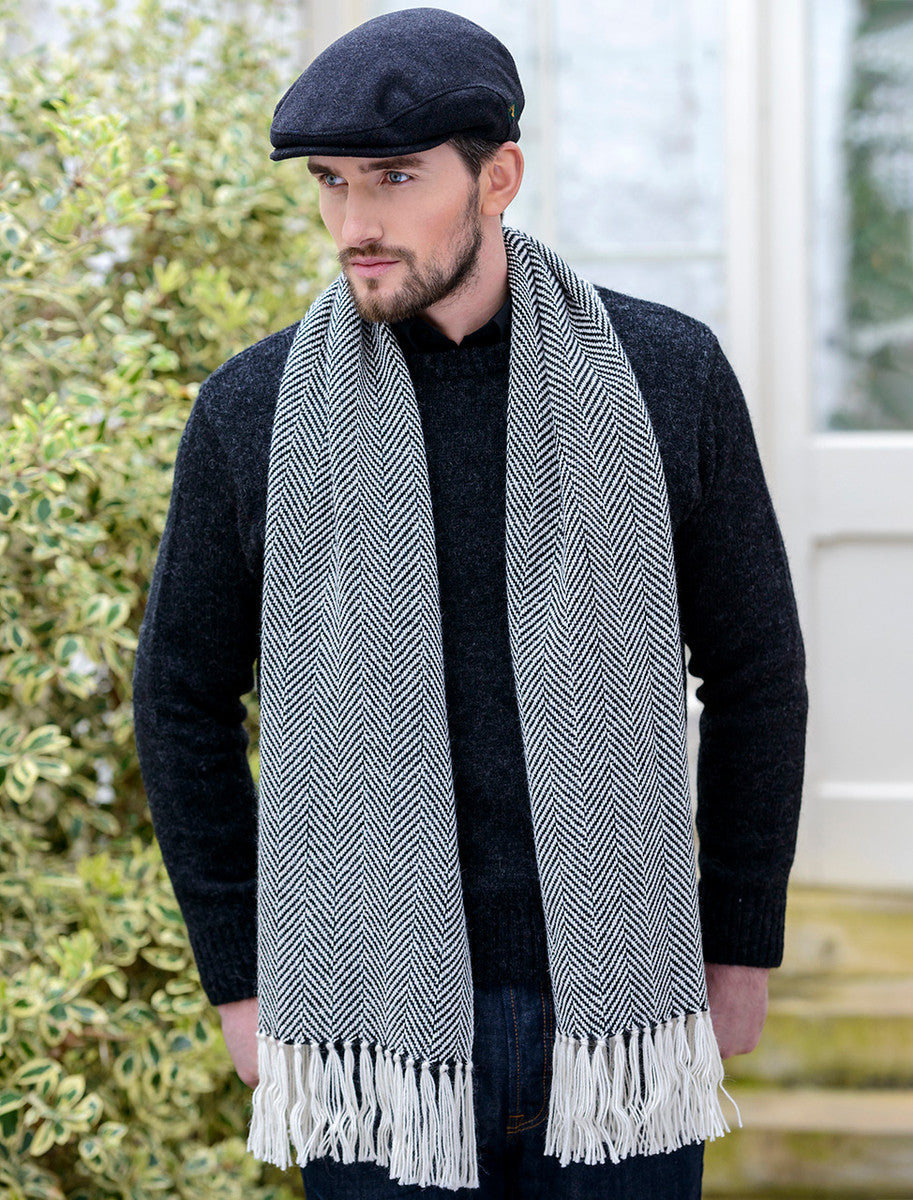 Alpaca Scarf - Black/White Herringbone