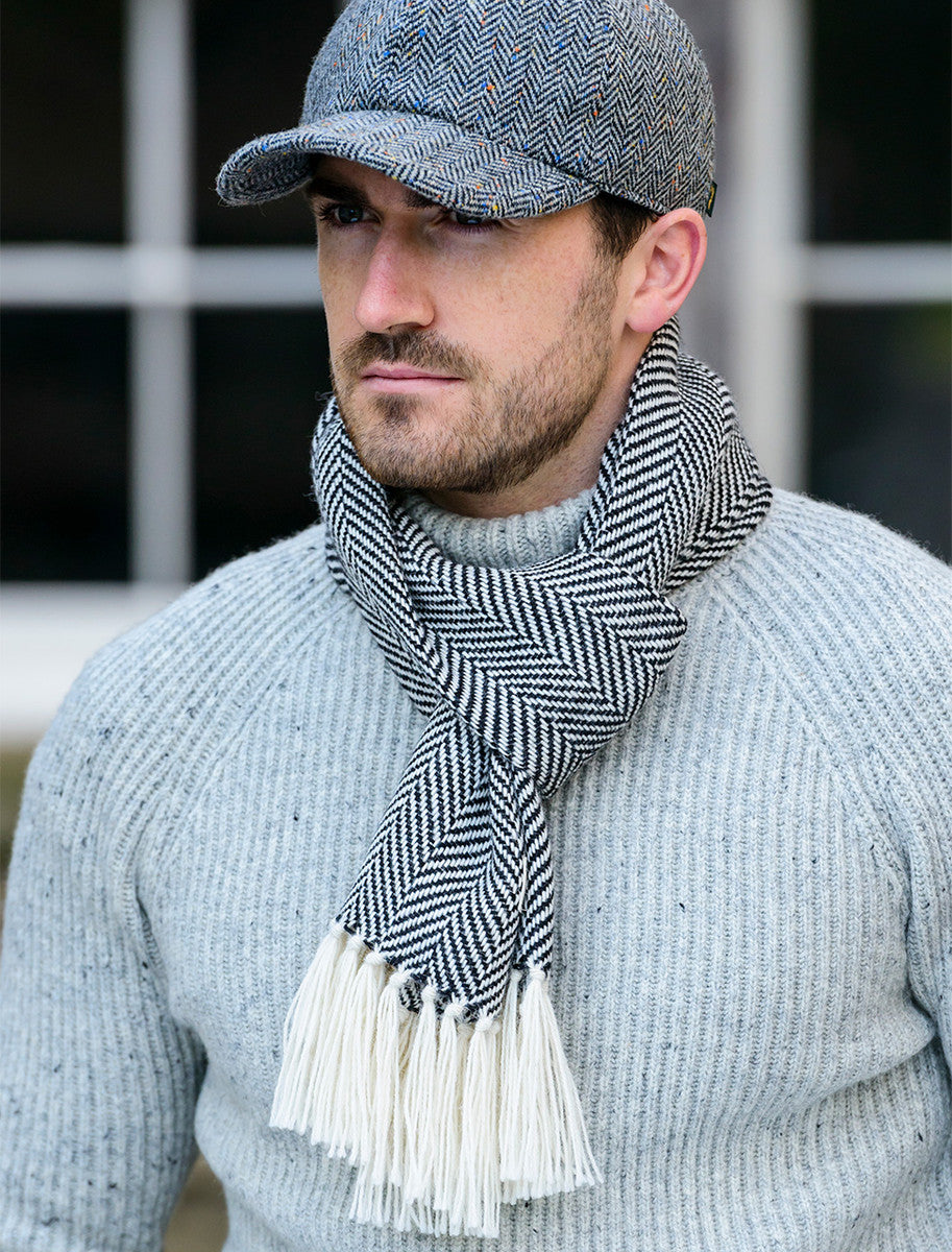 Alpaca Scarf - Black/White Herringbone