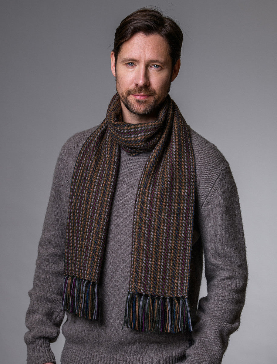 Alpaca Scarf - Beige Purple & Charcoal