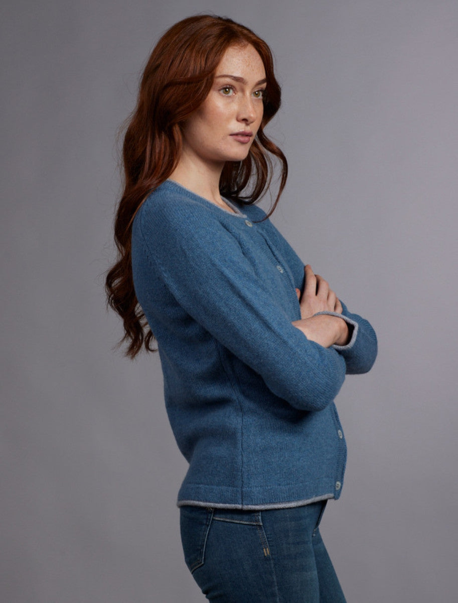 Wool Cashmere Button Down Cardigan - Harbour Blue