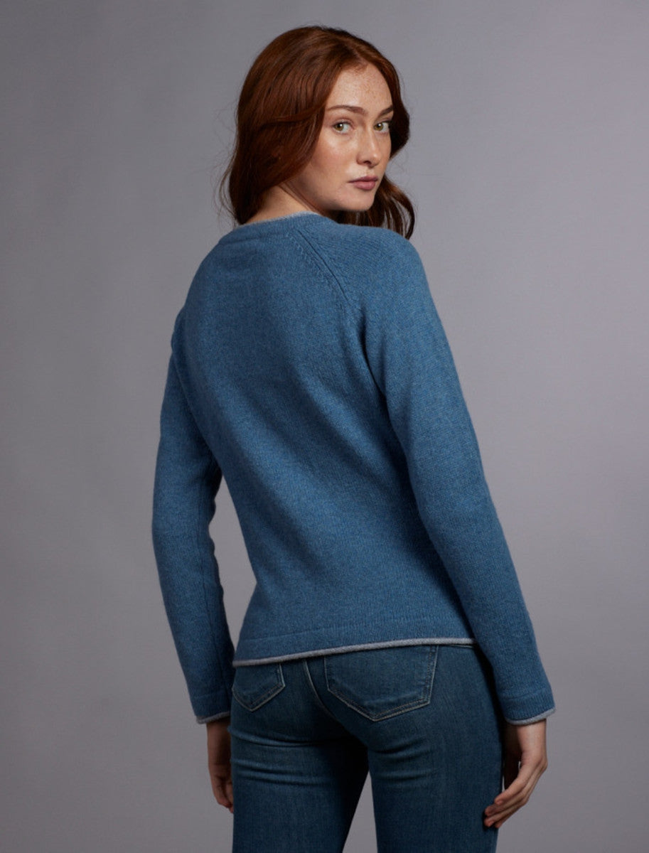 Wool Cashmere Button Down Cardigan - Harbour Blue