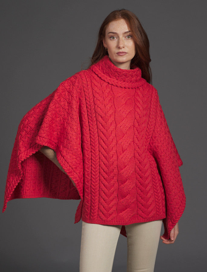 Super Soft Cowl Neck Poncho - Coral