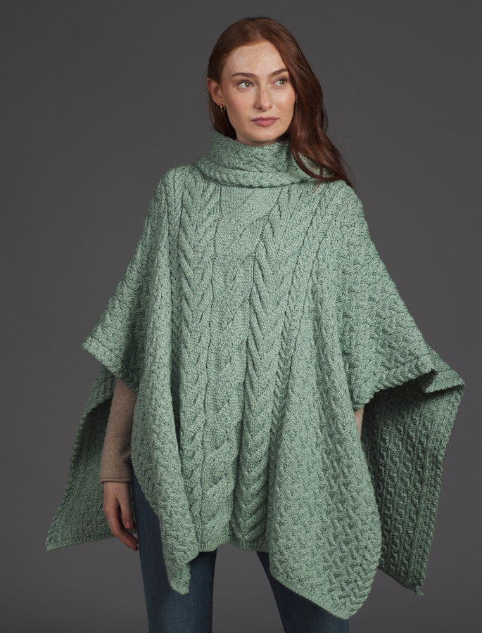 Super Soft Cowl Neck Poncho-Seafoam Green