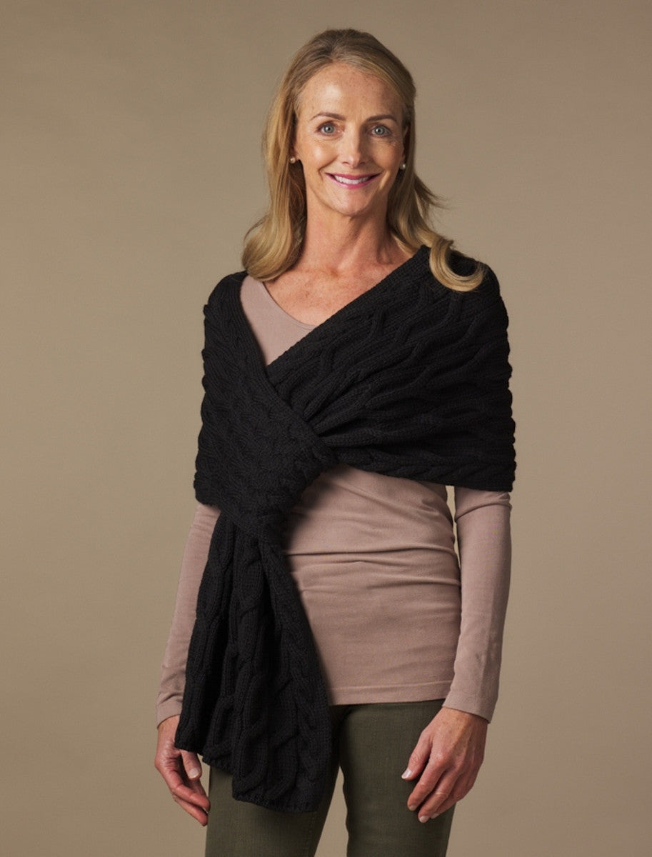 Super Soft Cabled Shawl - Black