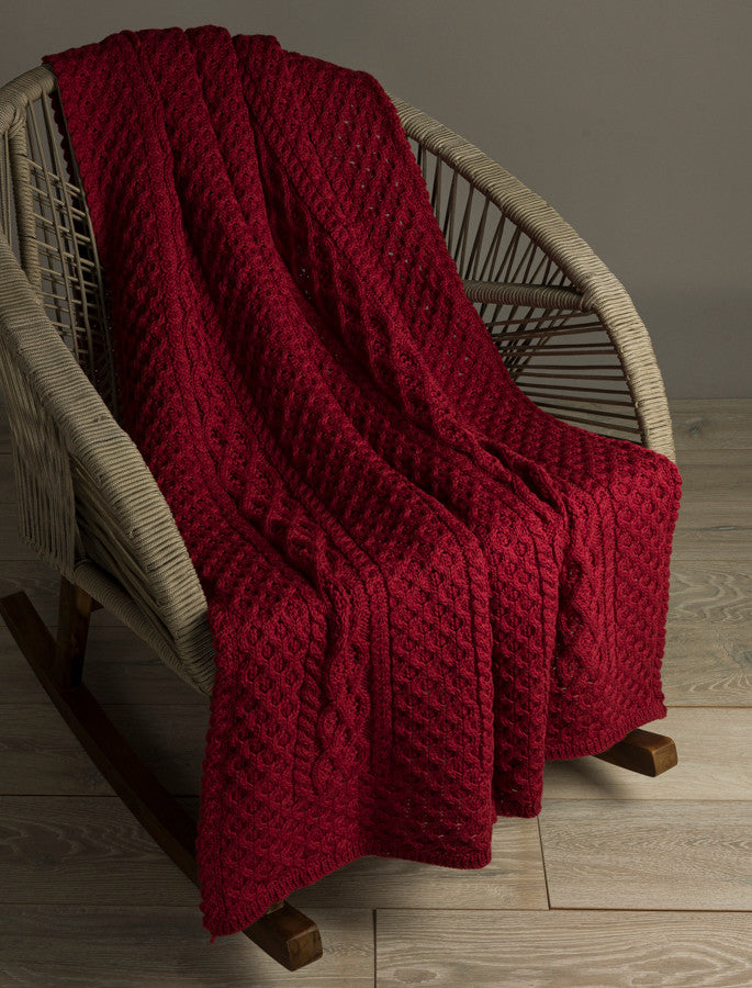 Merino Aran Throw - Red