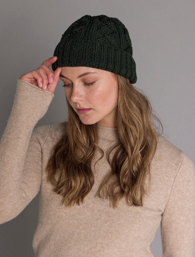 Ladies Aran Super Soft Merino Wool Hat - Seaweed Green
