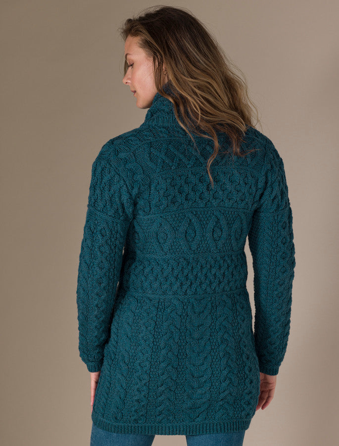 Double Collar Merino Aran Coat - Natural White