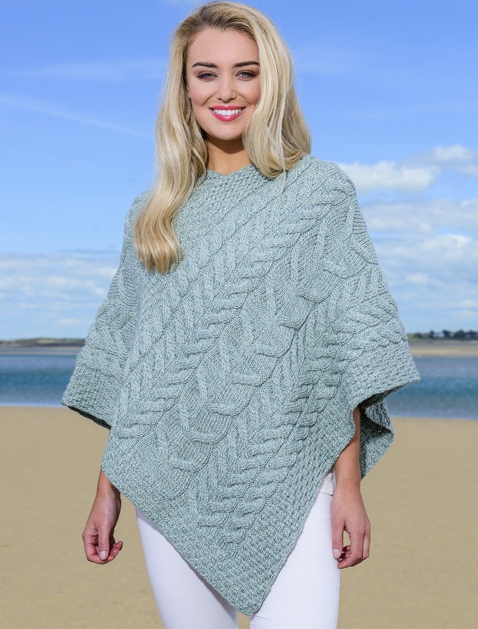 Super Soft Cable Stitch Poncho - Seafoam