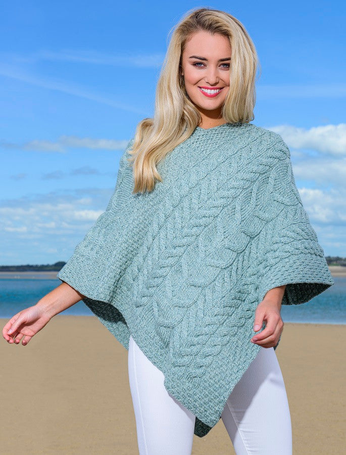 Super Soft Cable Stitch Poncho - Seafoam