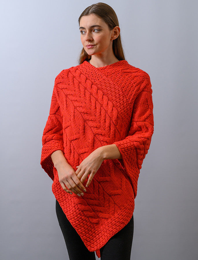 Super Soft Cable Stitch Poncho -  Coral