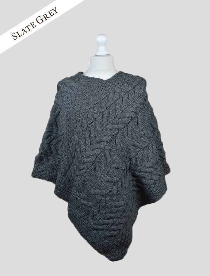 Super Soft Cable Stitch Poncho - Slate Grey