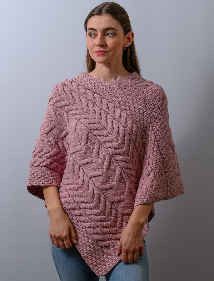 Super Soft Cable Stitch Poncho - Winter Rose