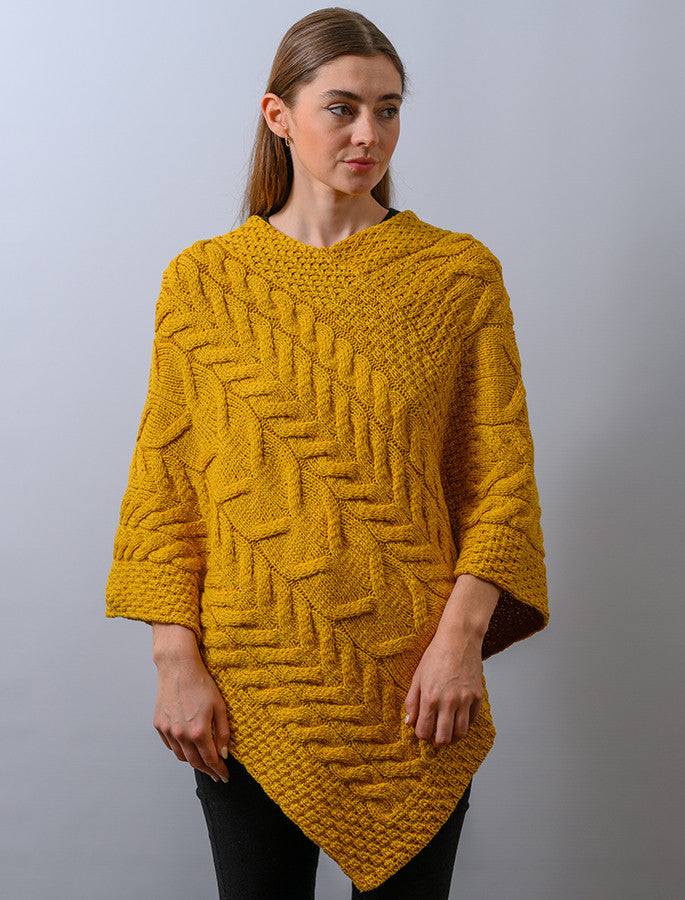 Super Soft Cable Stitch Poncho - Yellow