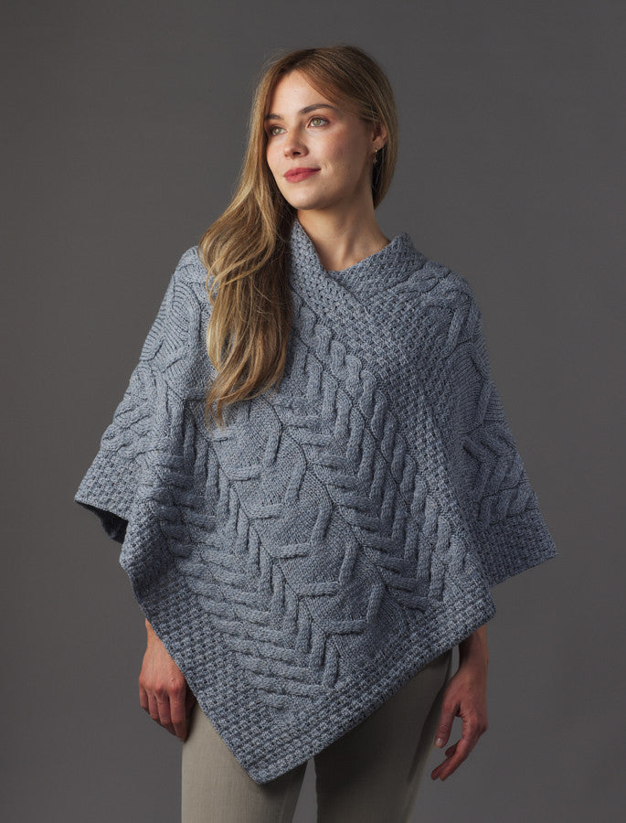 Super Soft Cable Stitch Poncho - ocean grey