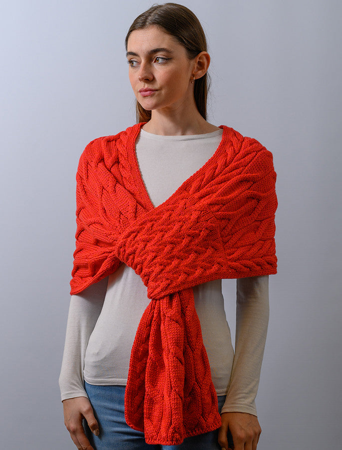 Super Soft Cabled Shawl - Coral