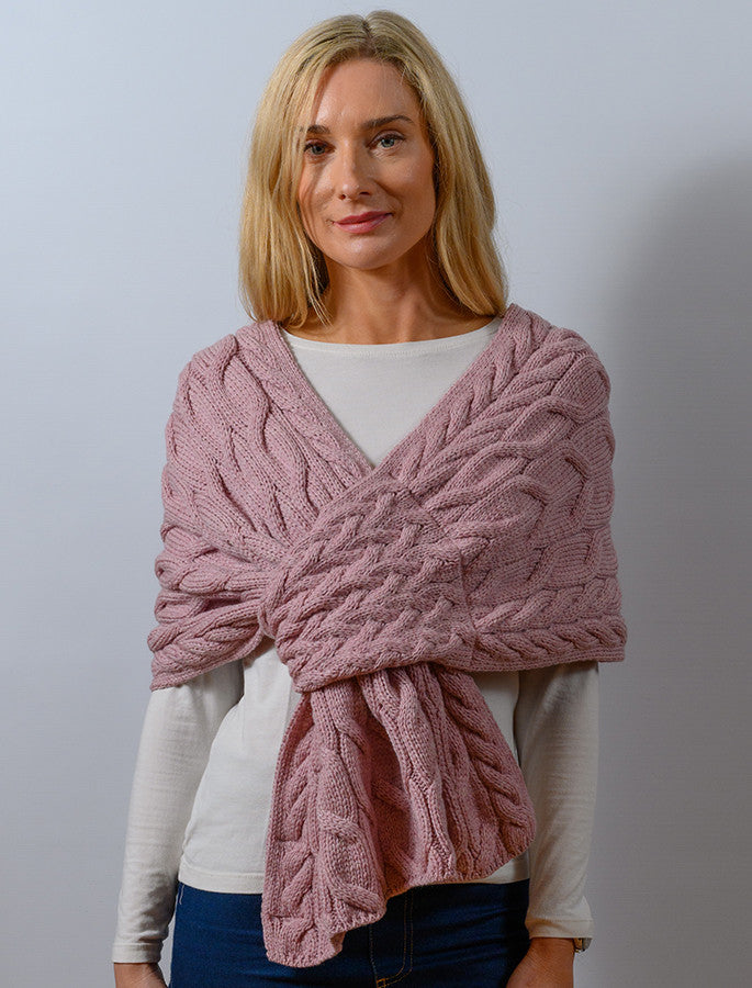 Super Soft Cabled Shawl - Winter Rose