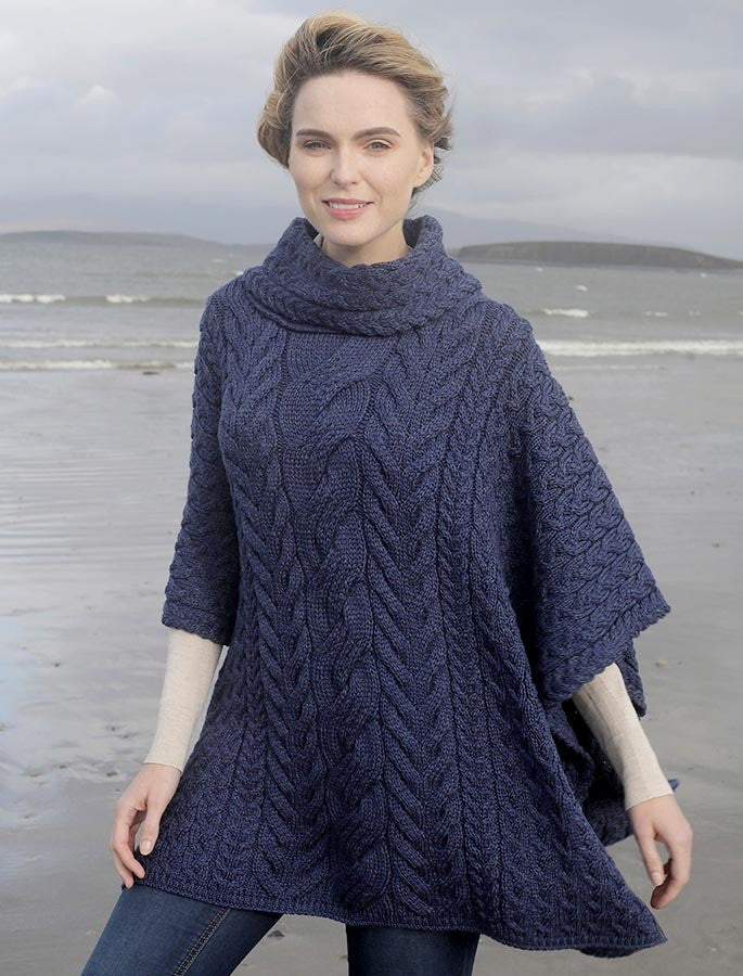 Super Soft Cowl Neck Poncho - Ink