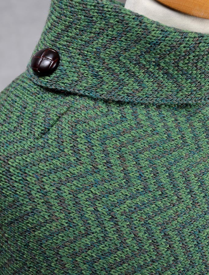 Herringbone Merino Poncho with Button Detail - Connemara/Kiwi