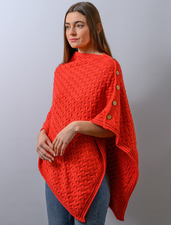 Extra Soft Trellis Poncho - Coral