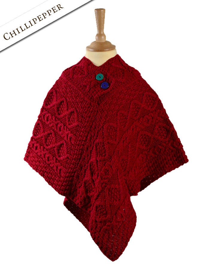 Kids Aran Poncho-chillipepper