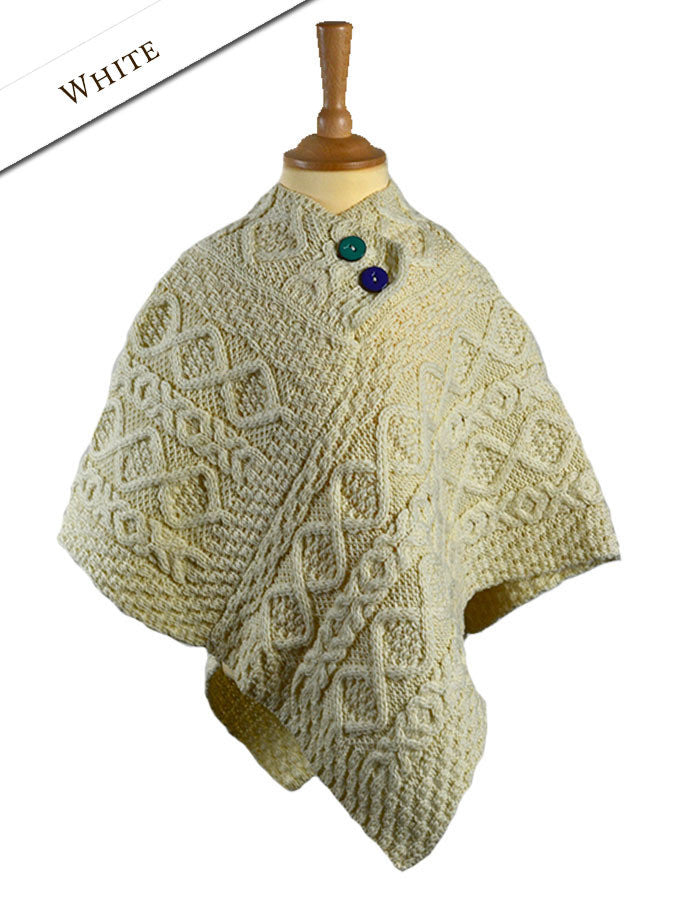Kids Aran Poncho-white
